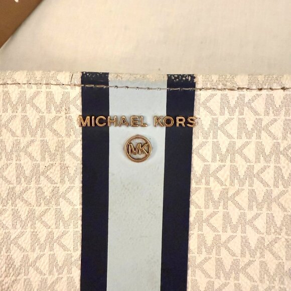 Michael Kors Monogram Belt Bag Blue Stripe Adjustable Strap Small Zip Pouch - Picture 3 of 15